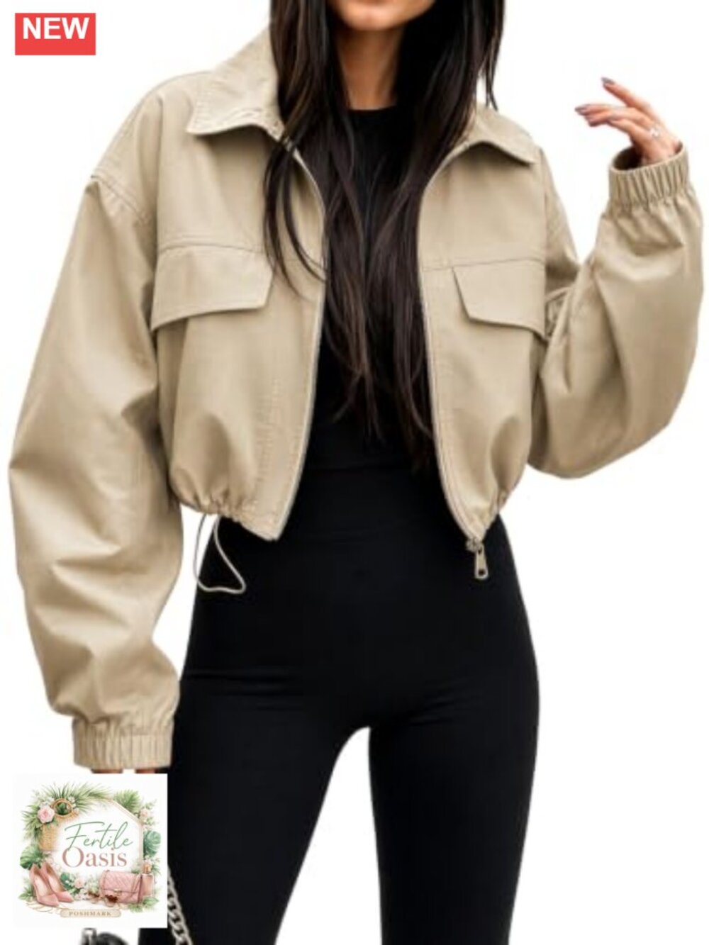 Womens Oversized Cropped Bomber Jacket Lapel Collar Zip Up Casual Outerwear